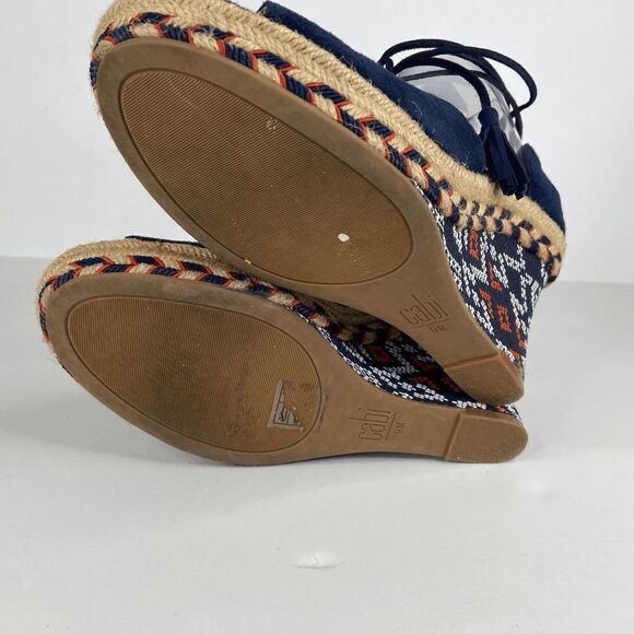 CAbi Isla Espadrille Ankle Wrap Tassel Bohemian Wedge Sandals Navy Blue Size 9 - Picture 7 of 8